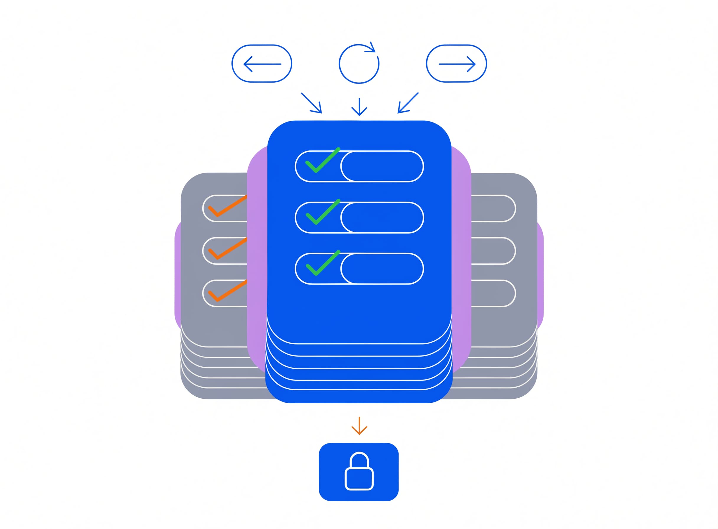 the-loop-ledger stacks ledger pages with run entries and dismissal strikethroughs, three loop icons appending to the top page, and an append-only locked-container indicator